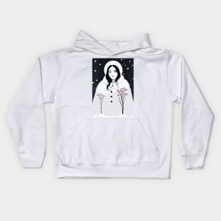 A woman with flowers in winter Kids Hoodie